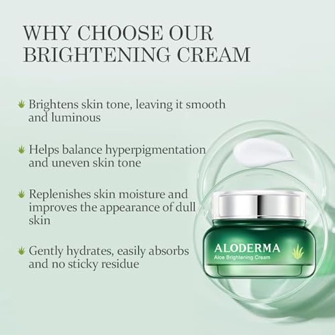 Aloderma BRIGHTENING FACIAL CREAM - MADE WITH 69% ORGANIC ALOE VERA - NATURAL SKIN BRIGHTENING SQUALANE & NIACINAMIDE FOR FLAWLESS COMPLEXION, 1.7OZ - Image 3